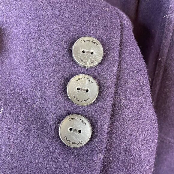 Calvin Klein Career Feminine WOOL Blend Coat Size 14 Purple Plum Pleated Long - Picture 14 of 16